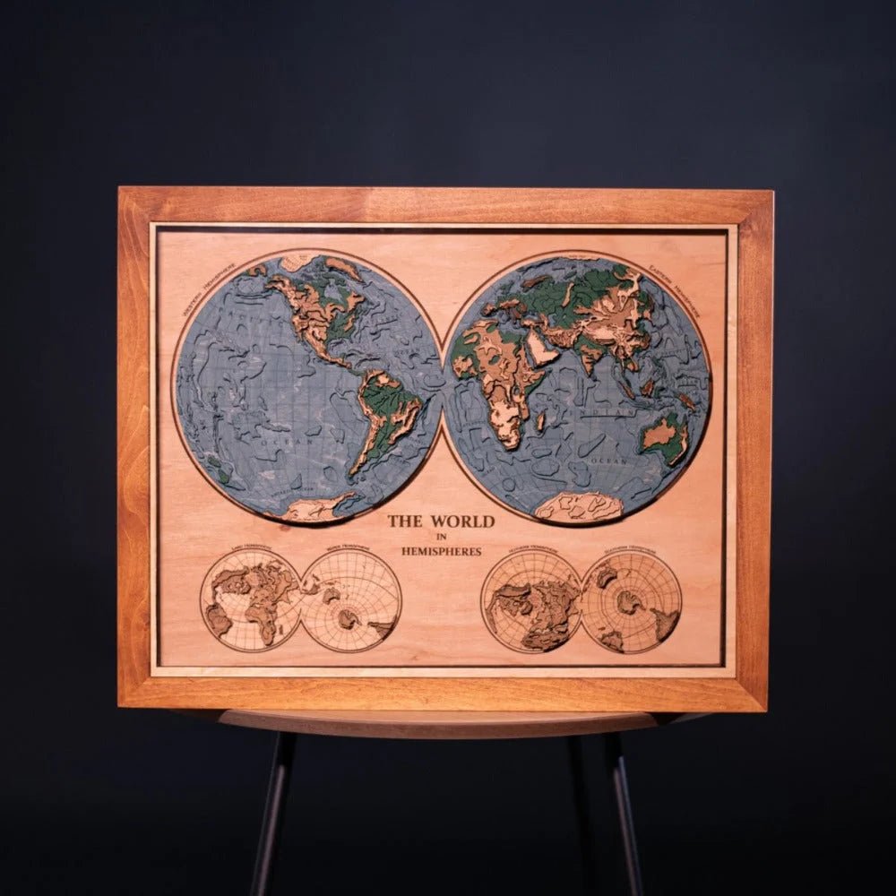 THE WORLD IN HEMISPHERES 3D MAP - ZeWood