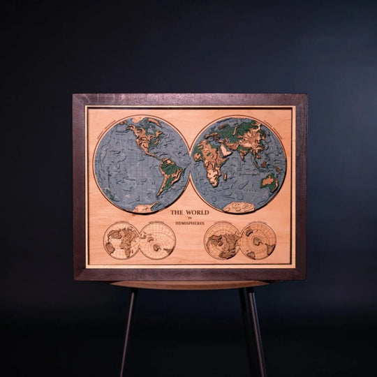 THE WORLD IN HEMISPHERES 3D MAP - ZeWood