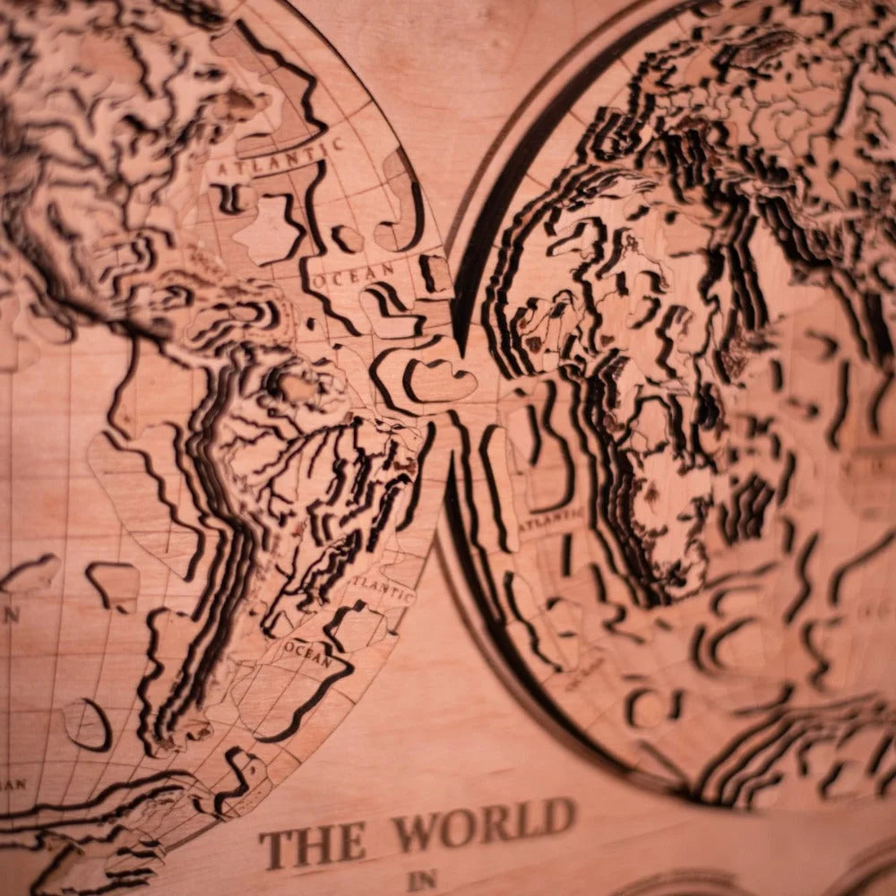 THE WORLD IN HEMISPHERES 3D MAP ZeWood Inc.