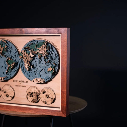 THE WORLD IN HEMISPHERES 3D MAP ZeWood Inc.