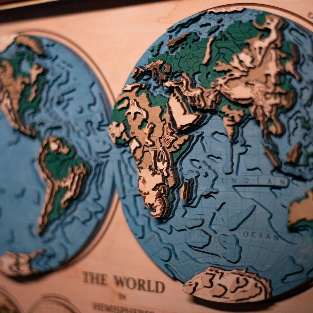 THE WORLD IN HEMISPHERES 3D MAP ZeWood Inc.