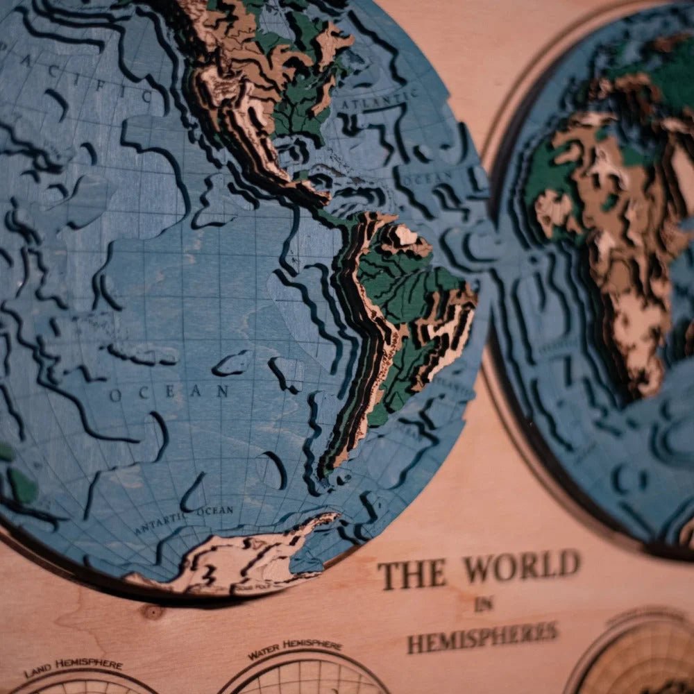 THE WORLD IN HEMISPHERES 3D MAP - ZeWood