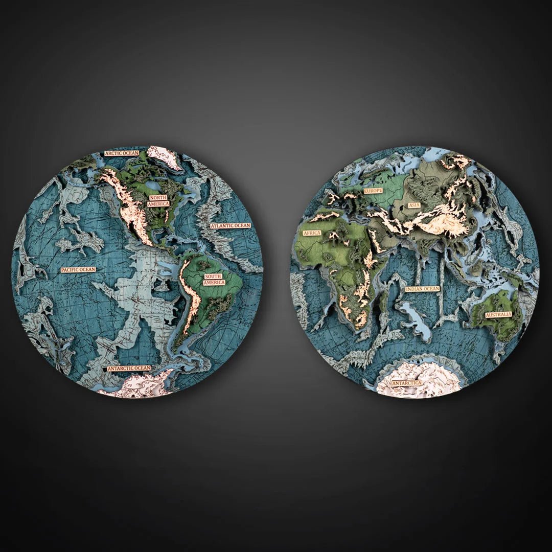 THE WORLD IN HEMISPHERES 3D MAP - ZeWood