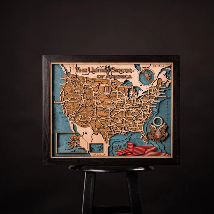 USA 3D WOOD MAP
