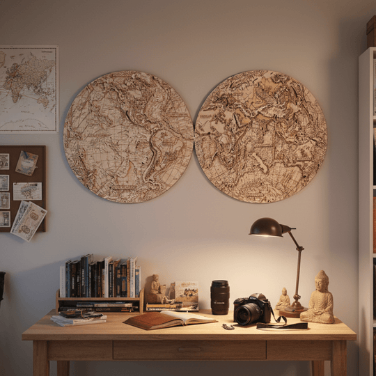 THE WORLD IN HEMISPHERES 3D WOOD MAP - ZeWood