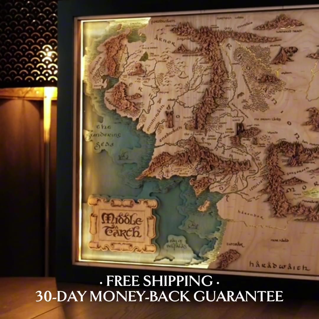 Middle-earth 3D wood map, handcrafted and officially licensed