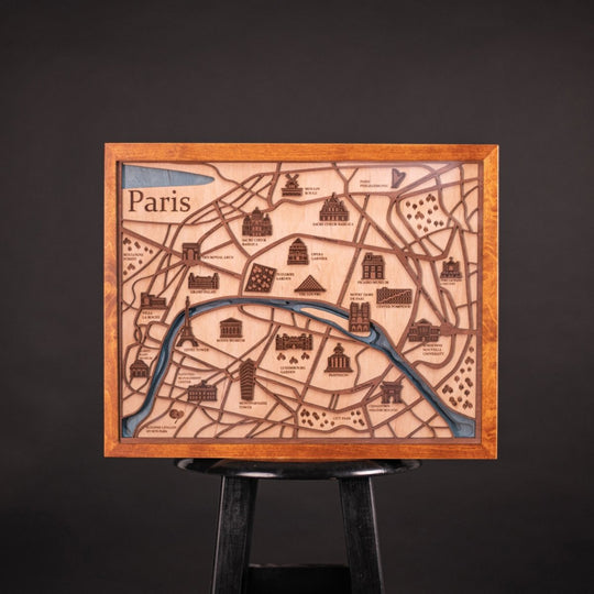 3D PARIS HIGHLIGHTS WOOD MAP - ZeWood