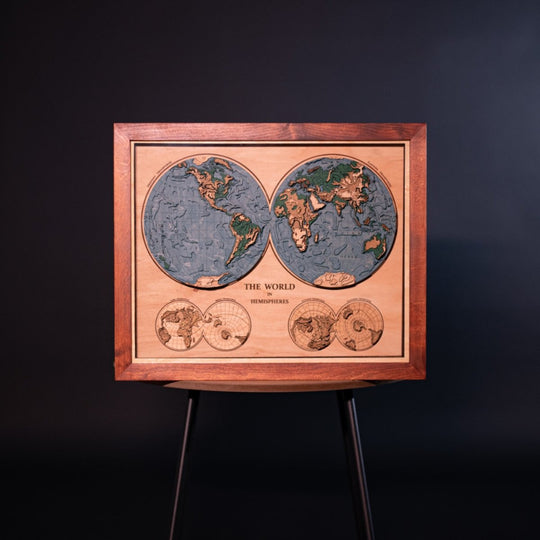 THE WORLD IN HEMISPHERES 3D MAP - ZeWood