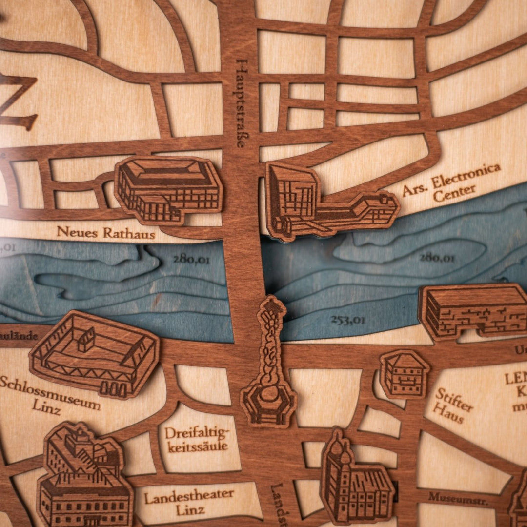 CUSTOM 3D CITY HIGHLIGHTS WOOD MAP - ZeWood